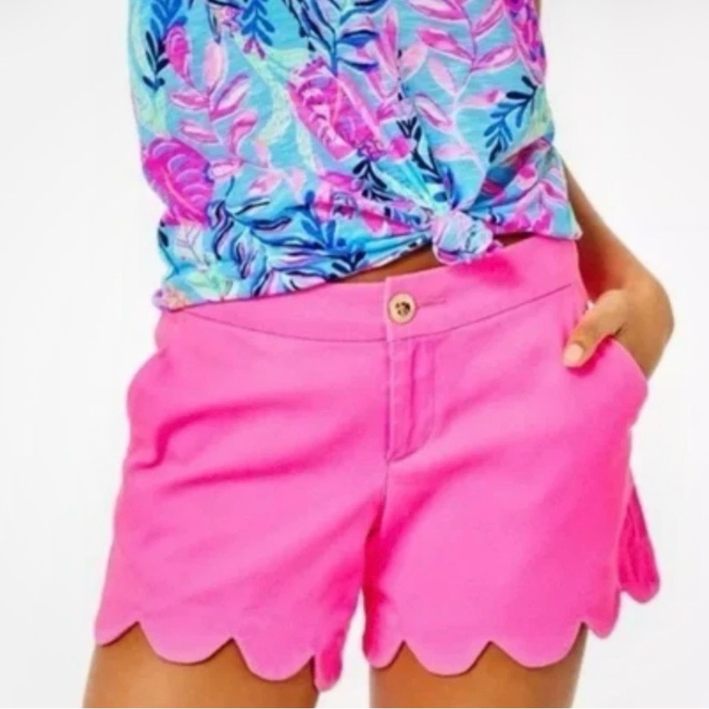 Lilly Pulitzer Hot Pink Scalloped Hem High-Rise Shorts